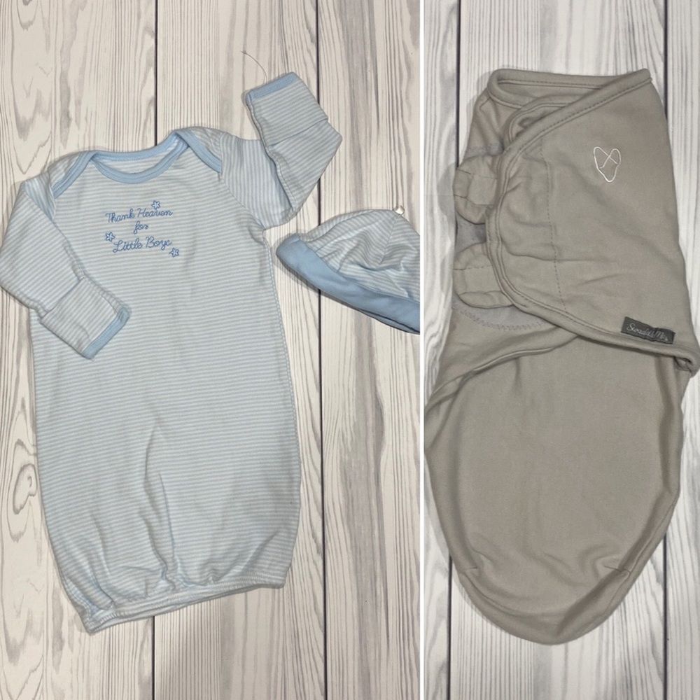 Infant Sleep Bundle NWOT Gown with Hat and Swaddle Me Swaddle